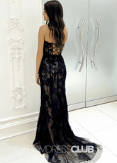 Joyce |Black Long Prom Dresses Near Me With Strapless Mermaid Lace Appliques V - Neck - Price #price_variant_lowest# - Black - PromDressClub